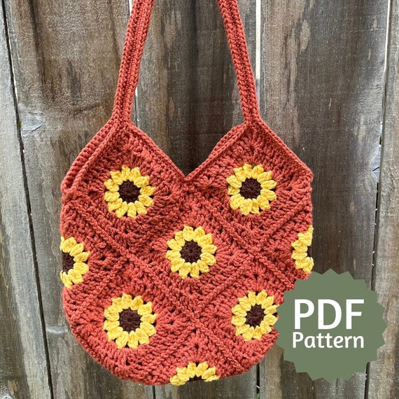 Crochet Sunflower Boho Granny Square Bag PDF Pattern Granny - Etsy