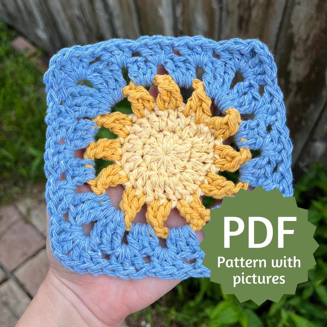 Crochet Sun Granny Square Pattern PDF, Step by Step Crochet Pattern