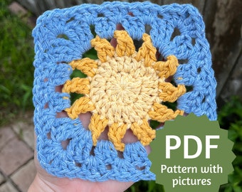 Crochet Sun Granny Square Pattern PDF, Step by Step Crochet Pattern with Pictures, Crochet Pattern For Beginners, Summer Crochet Project