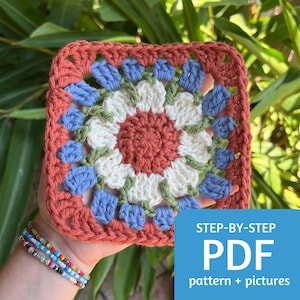 Floating Daisy Granny Square Crochet Pattern, Easy Beginner Tutorial (PDF Pattern)