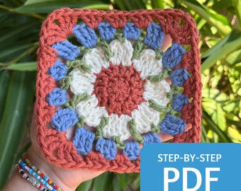 Floating Daisy Granny Square Crochet Pattern, Easy Beginner Tutorial (PDF Pattern)