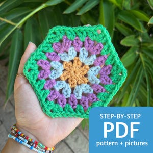 Granny Stitch Crochet Hexagon Pattern PDF, Easy Granny Square Crochet Pattern with Step by Step Picture Tutorial, 8 Page Instant Download