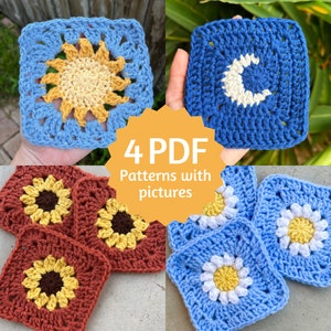 Crochet Granny Square Pattern PDF Bundle, Easy Crochet Pattern with Step by Step Picture Tutorial for Beginners