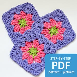 Crochet Flower Granny Square PDF Pattern, Floral Granny Square, Crochet Pattern with Pictures, Crochet Pattern For Beginners