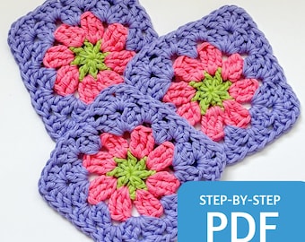 Floral Granny Square Crochet Pattern, Beginner Friendly (PDF Pattern)