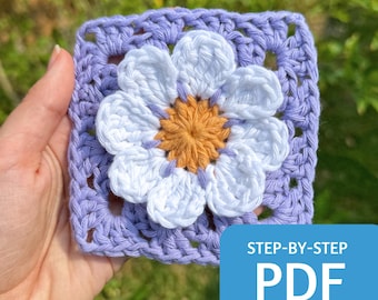 3D Flower Granny Square PDF Pattern, Flower Granny Square, Easy to Follow Crochet Pattern with Pictures, Crochet Pattern For Beginners