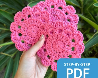 Blumen Untersetzer Muster gehäkelt, anfängerfreundlich (PDF Download)