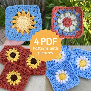 Crochet Granny Square Pattern PDF Bundle, Easy Crochet Pattern with Step by Step Picture Tutorial for Beginners