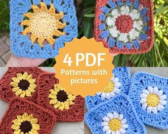 Crochet Granny Square Pattern PDF Bundle, Easy Crochet Pattern with Step by Step Picture Tutorial for Beginners