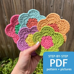 Flower Crochet Coaster Pattern PDF with Step by Step Picture, Crochet Daisy Coaster, Crochet Pattern For Beginners, How to Crochet