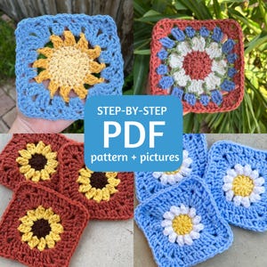 Crochet Granny Square Pattern PDF Bundle, Easy Crochet Pattern with Step by Step Picture Tutorial for Beginners