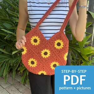 Sunflower Crochet Granny Square Pattern PDF, Easy Crochet Pattern with Step by Step Picture Tutorial, 10 Page Instant Download in English