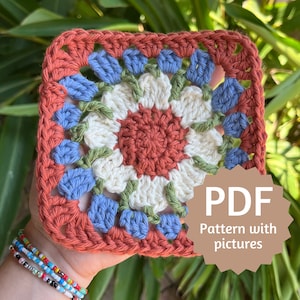 Crochet Floating Daisy Granny Square PDF Pattern, Daisy Granny Square, Crochet Pattern with Pictures, Crochet Pattern For Beginners