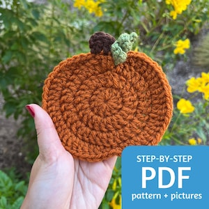 Crochet Pumpkin Coaster Pattern PDF with Step by Step Picture, Autumn Pumpkin Coaster, Crochet Pattern For Beginners, How to Crochet