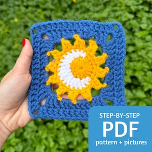 Sun and Moon Granny Square Crochet Pattern PDF, Easy to Follow Crochet Pattern with Pictures, Easy Crochet Pattern, Summer Crochet