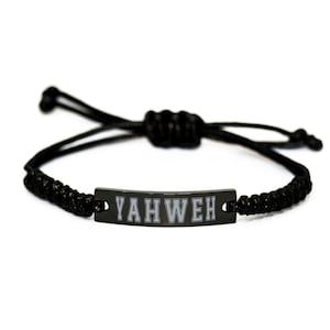 Yahweh-armband, YHWH-armband, Yah-armband, lasergegraveerde armband, roestvrijstalen armband, zwarte touwarmband - universiteit