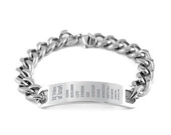 12 Tribes Of Israel Bracelet, Bible Verse Bracelet, Hebrew Israelite Bracelet - Cuban Chain Stainless Steel
