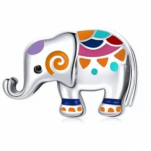 Elephant Charm, Charm for Charm Bracelets, Elephant Colorful, Sterling Silver Charm, Small Dainty