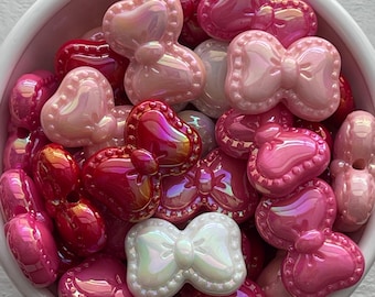 5pcs Valentine’s Mix Bow Beads, for Necklace, Pen, Keychain, DIY, AB Iridescent,
