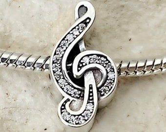 Music Charm, Music Jewelry, S925 Silver, Treble Clef Note Music Charm Bead, Charm for Charm Bracelet, Band Charm, Music Gift,