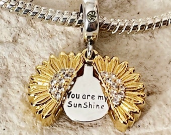 You are my Sunshine Charm, Sunflower Charm, For Charm Bracelet, Gift for Mom, Gift for Daughter, Sunshine Jewelry, Sunflower Jewelry