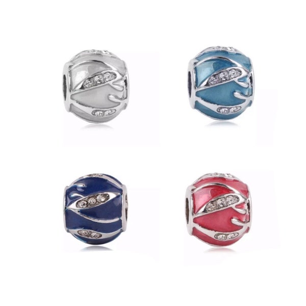 Rhinestones Enamel Gray Red Teal Blue Bead, for Charm Bracelet, Spacer Bead, Fashion Jewelry, Fashion Charm,