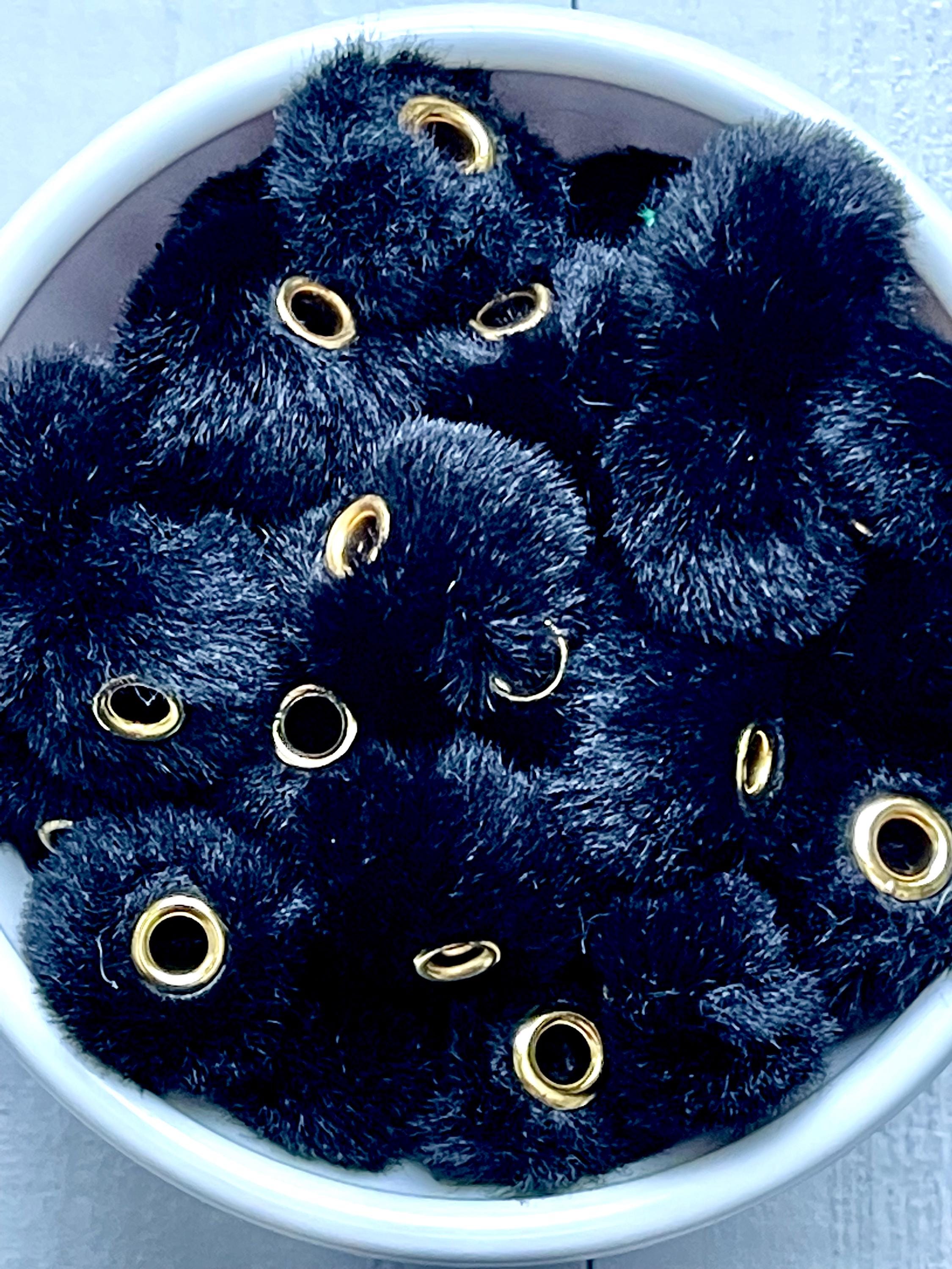 Black Set of 5pcs Fuzzy Spacer Beads, Pom Pom Beads, for Necklace, Pen, Keychain, DIY, 20mm, Faux Fur Big Hole Spacers, Black Color