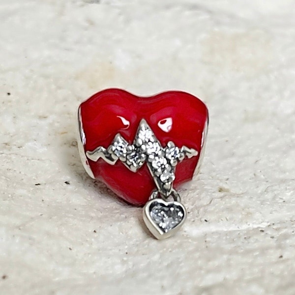 Heartbeat Charm, Red Heart Charm, For  Charm Bracelet, Sterling Silver Stamped, Nurse Gift, Graduation Gift, Gifts for Her,