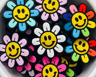 Daisy Silicone Focal Bead, for Pen, Keychain DIY, 1 Piece, Flower Focal Bead, Daisy Focal, Happy Face Focal