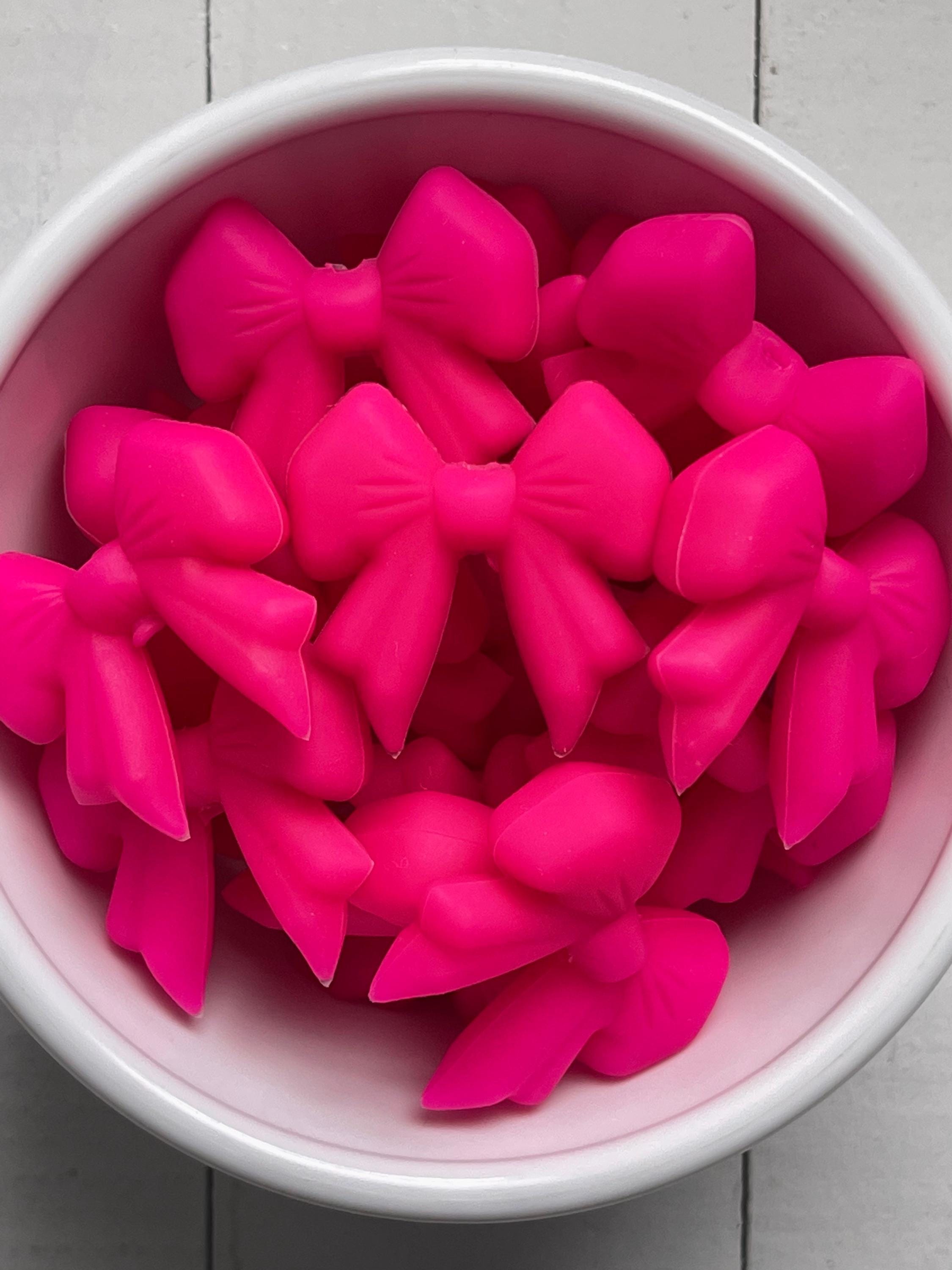 Pink Fuchsia 3D Bow Silicone Focal Bead, for Pen, Keychain DIY, 1 Piece, Fuchsia Bow Bead