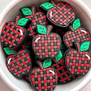 Apple  Silicone Focal Bead, for Pen, Keychain, 1 Piece, Valentines Day Silicone Focal, Plaid Checkered Apple Focal