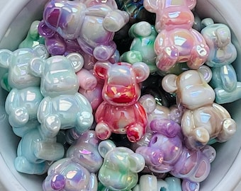 4pcs, 25mm Bear Acrylic, for Necklace, Pen, DIY, Set of 4, With Hole