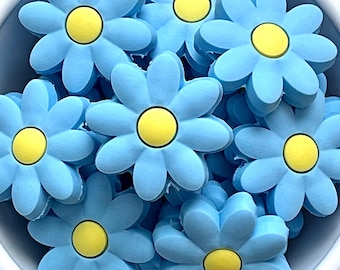 Blue Daisy Silicone Focal Bead, for Pen, Keychain DIY, 1 Piece, Flower Focal Bead, Daisy Focal