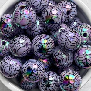 5pcs Purple Iridescent Halloween Bead with Black Spider, Acrylic Beads, for Necklace, Pen, Keychain, DIY, 16mm Bead,