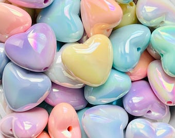 18mm Pastel Acrylic Heart Beads, for Necklace, Pen, DIY, Set of 5, or 8 Pieces Mix