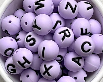 15mm Alphabet Letter Initial Silicone Focal Bead, Lavender Light Purple Color for Pen Keychain DIY, 1 Piece,