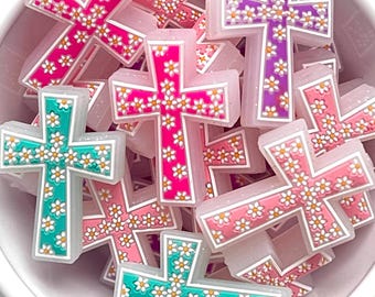 Daisy Cross Silicone Focal Bead, Focal for Pen Keychain DIY, Religious Focal