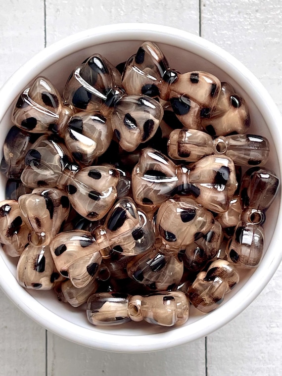 Set of 5 Pieces, Leopard Bow Beads,  for Necklace, Pen, Earrings DIY, Hand painted, Acrylic Bows, Acrylic Beads,  Animal Print Beads