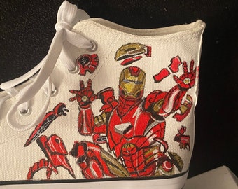 Adult hand painted superhero high top trainers