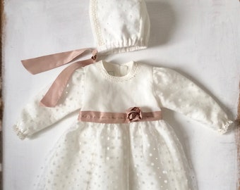 baptism dress baby girl romantic Mad in Italy ceremony silk linen lace CHARLOTTE