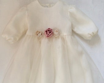 Robe de fête baptême robe fleurie fille fille baptême lin ou velours coton tulle mariage AMELIE