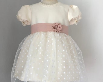 baptism dress spring summer ceremony dress girl lace silk linen with short puffed sleeves christening CHARLOTTE