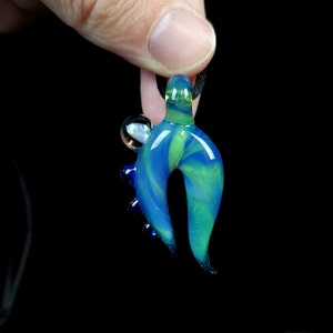Funky Color Mix Unique Glass Pendant With Encased Opal (Green Slime mixed with Sonic Blue)