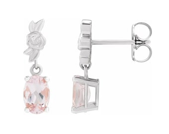 Morganite Floral Earrings in Sterling Silver - Morganite Dangle Earrings