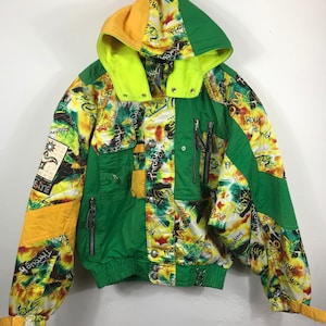 Descente Made In Japan Ski Jacket Multi Colour Abstract All Over Print Large Size