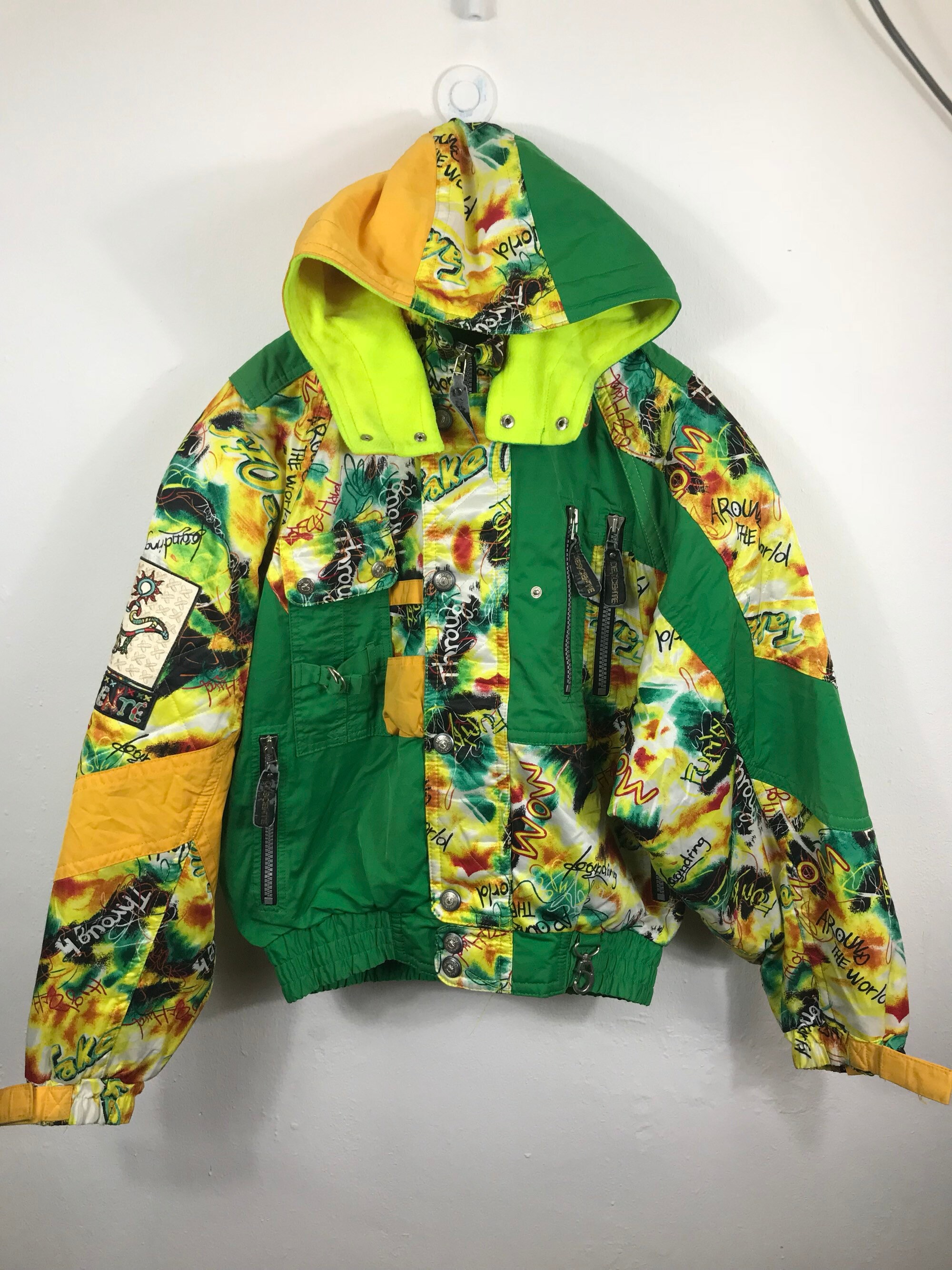 multi coloured ski jacket