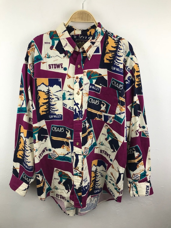 Chaps Ralph Lauren Ski All Overprint Button up Shirts // Polo Stadium //  Polo Ski //polo Bear // Polo Sport// Large Size -  Canada