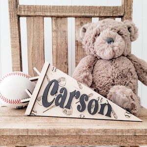 Personalized Pennant Flag | Baseball Name Flag | Baseball Shelf Decor | Baseball Team Gifts | Baseball Trophy | Custom Tball Name Sign |