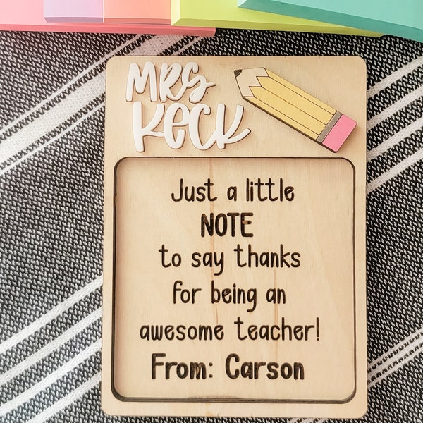 Personalized Teacher Sticky Notes Holder Wood | Teacher Appreciation Gifts | Personalized Student Note | Custom Educator Gift |