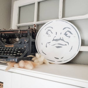 LARGE Man in the Moon Flat Sign | Moon Decor | Celestial Sign | Victorian Decor | Halloween Decor | Children&#39;s Fairytale | Shelf Decor